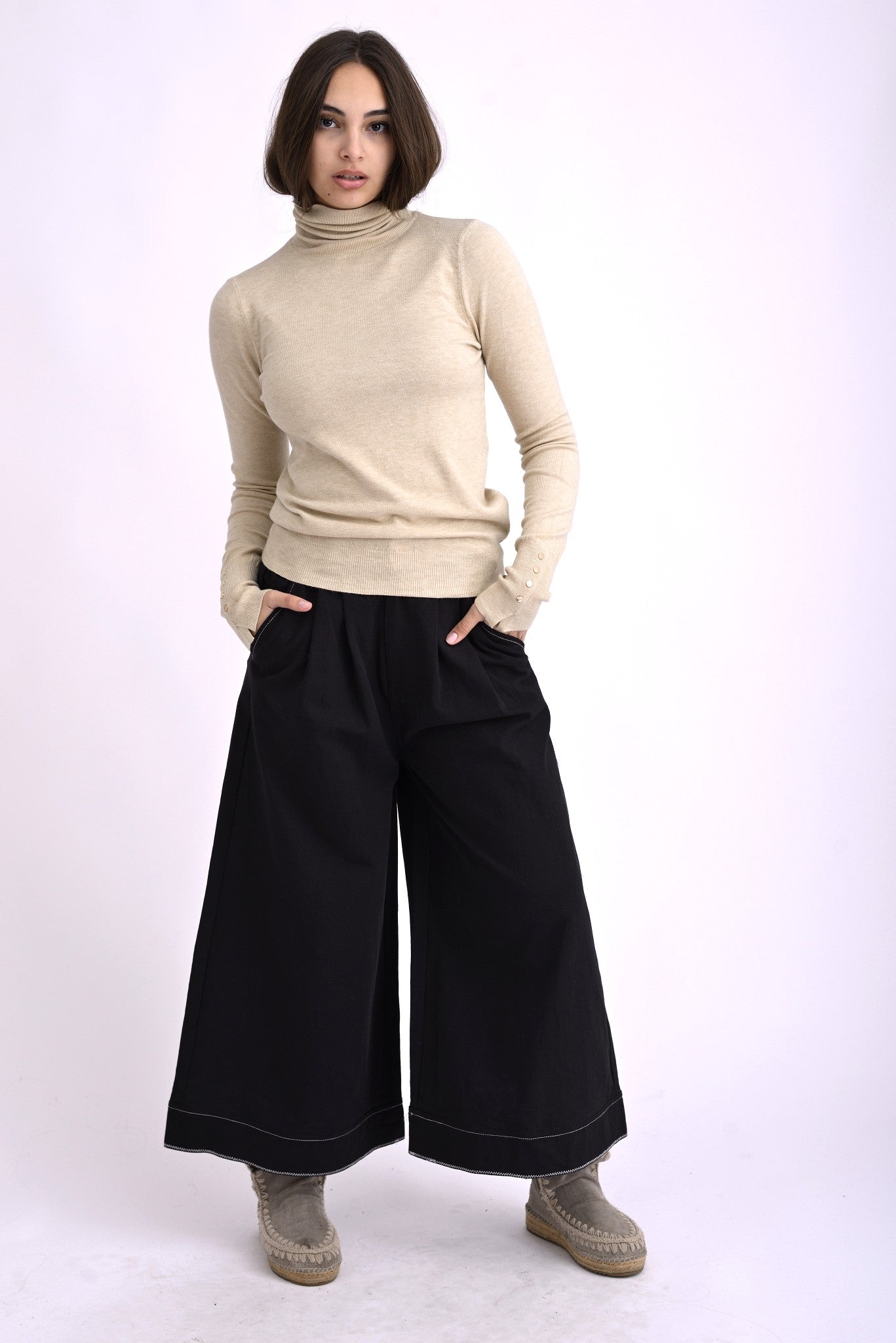 Pantaloni Largi Din Bumbac Cu Talie Elastică