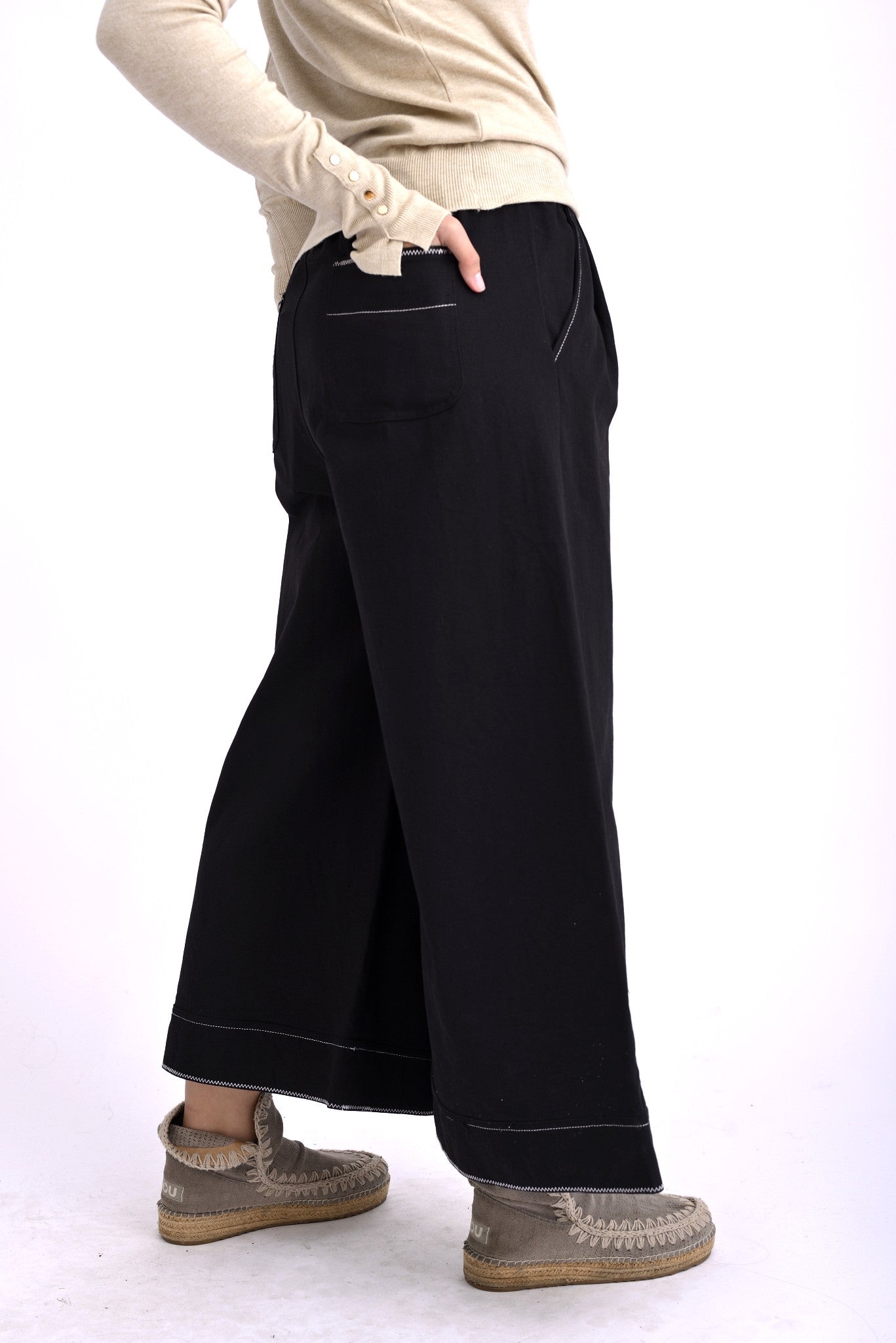 Pantaloni Largi Din Bumbac Cu Talie Elastică