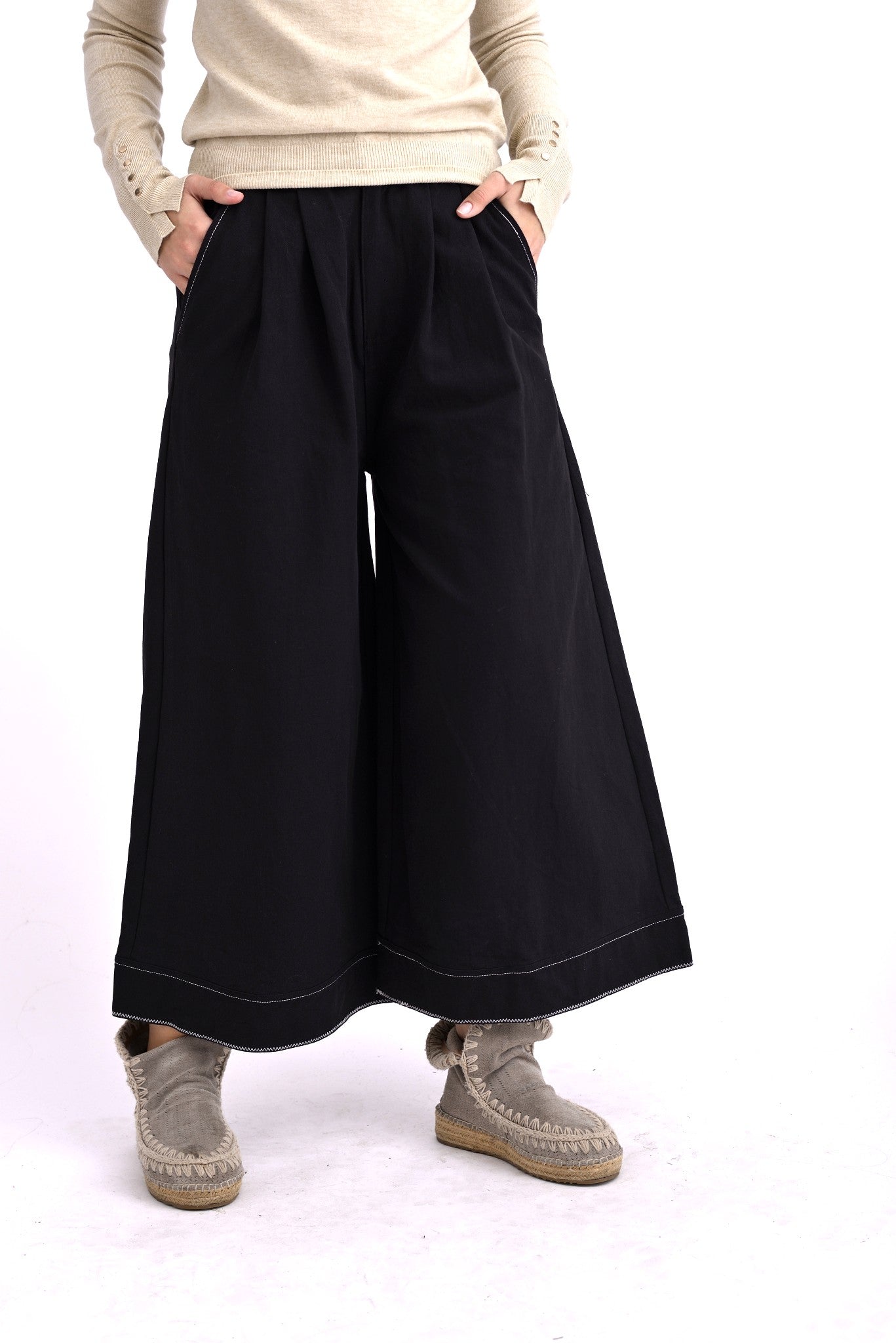 Pantaloni Largi Din Bumbac Cu Talie Elastică