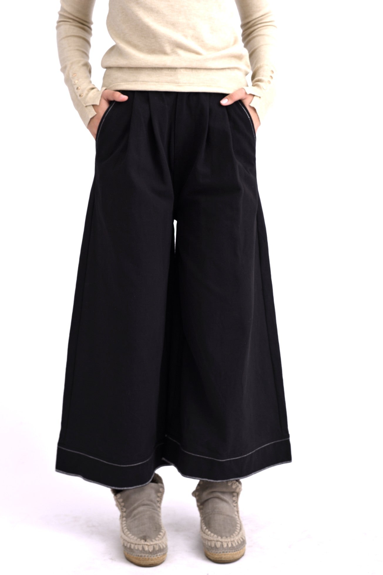 Pantaloni Largi Din Bumbac Cu Talie Elastică