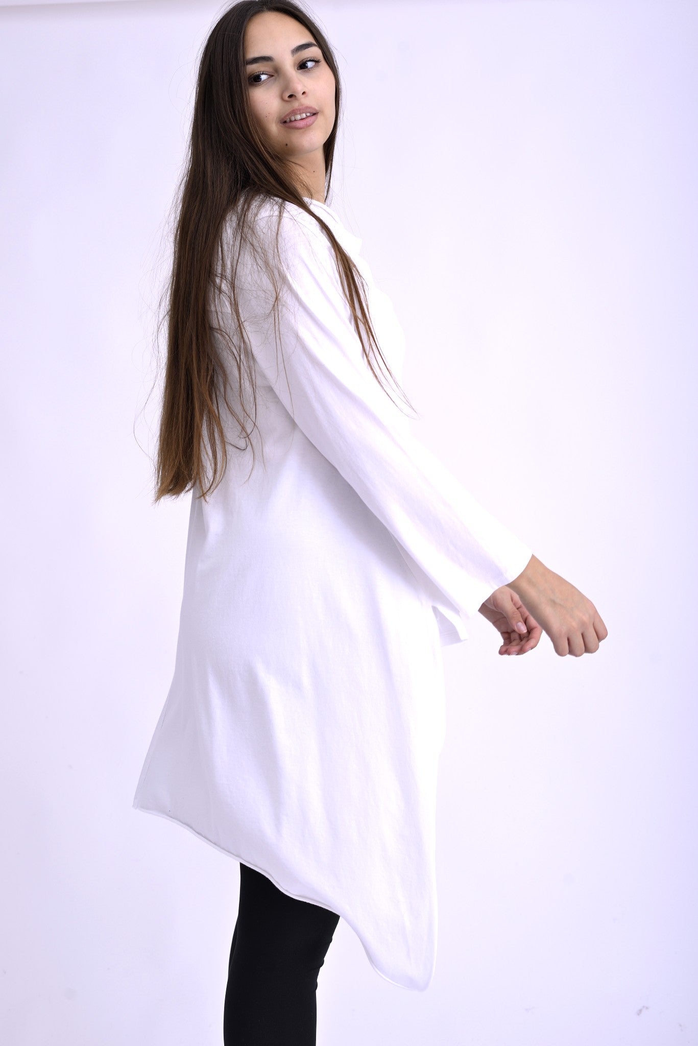 Bluză Din Bumbac Cu Guler Drapat Și Trenă Asimetrică