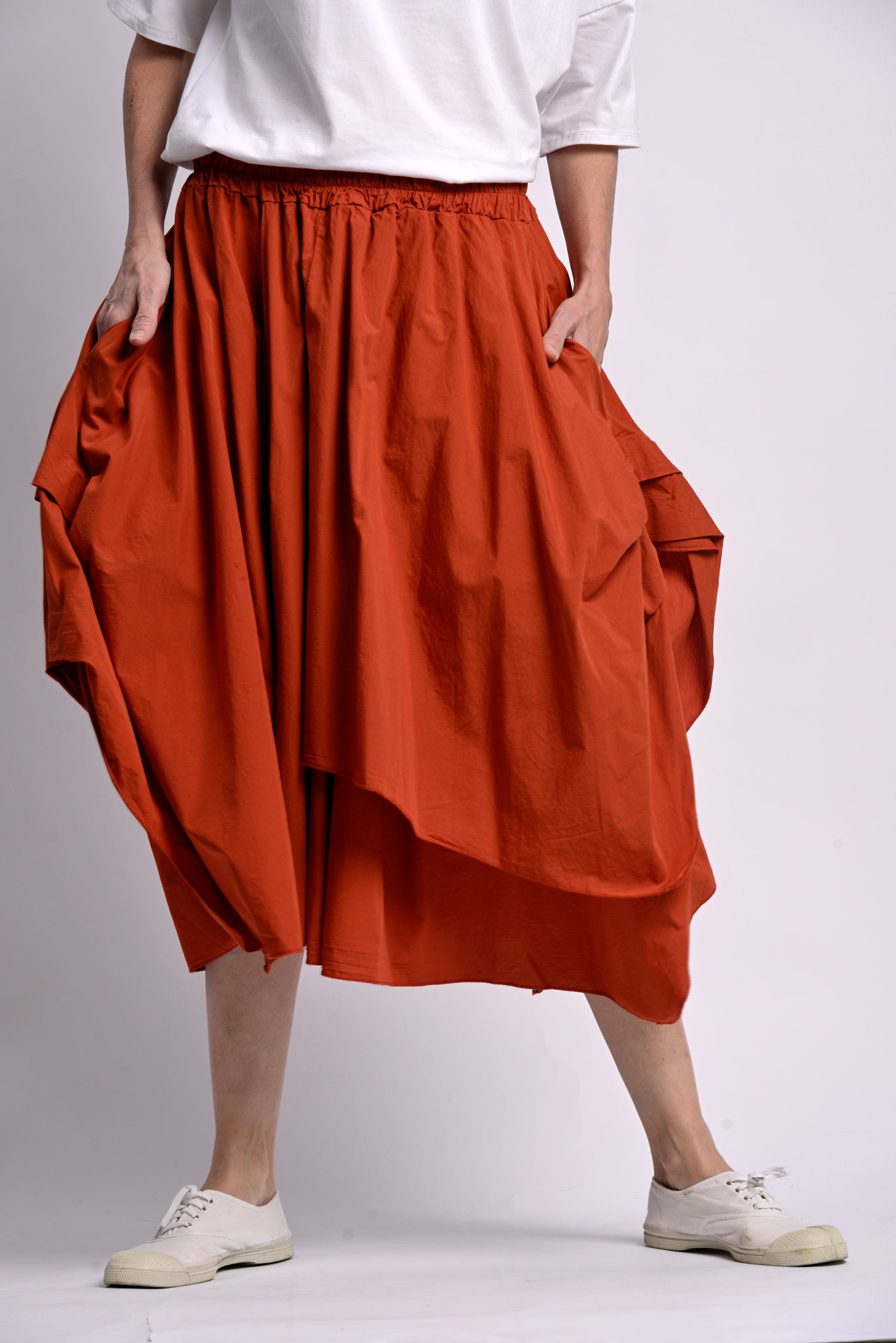 Fustă Asimetrică Din Bumbac Cu Buzunare