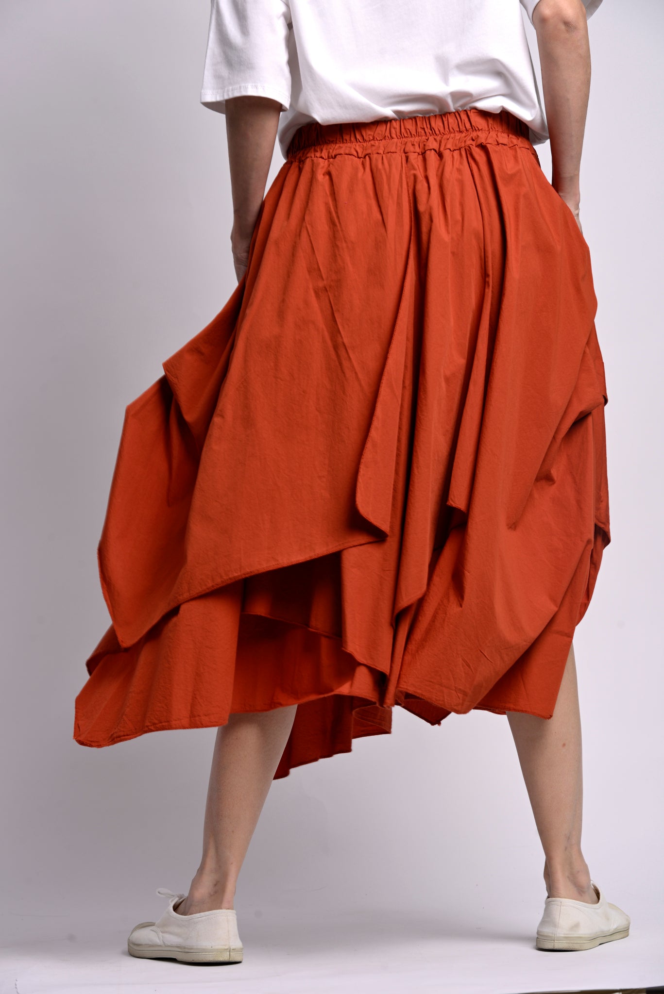 Fustă Asimetrică Din Bumbac Cu Buzunare