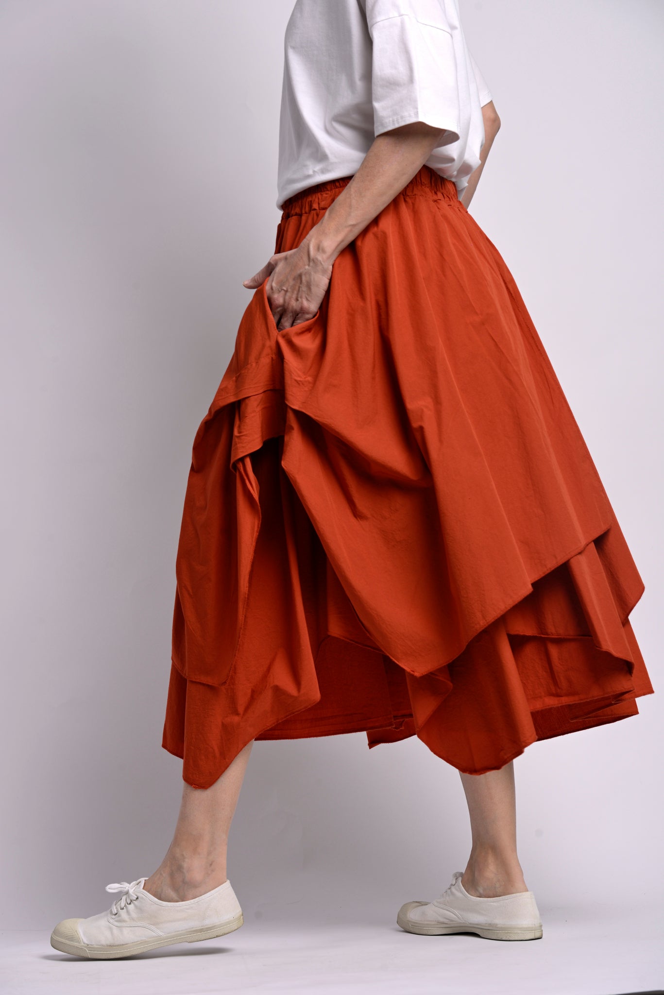 Fustă Asimetrică Din Bumbac Cu Buzunare