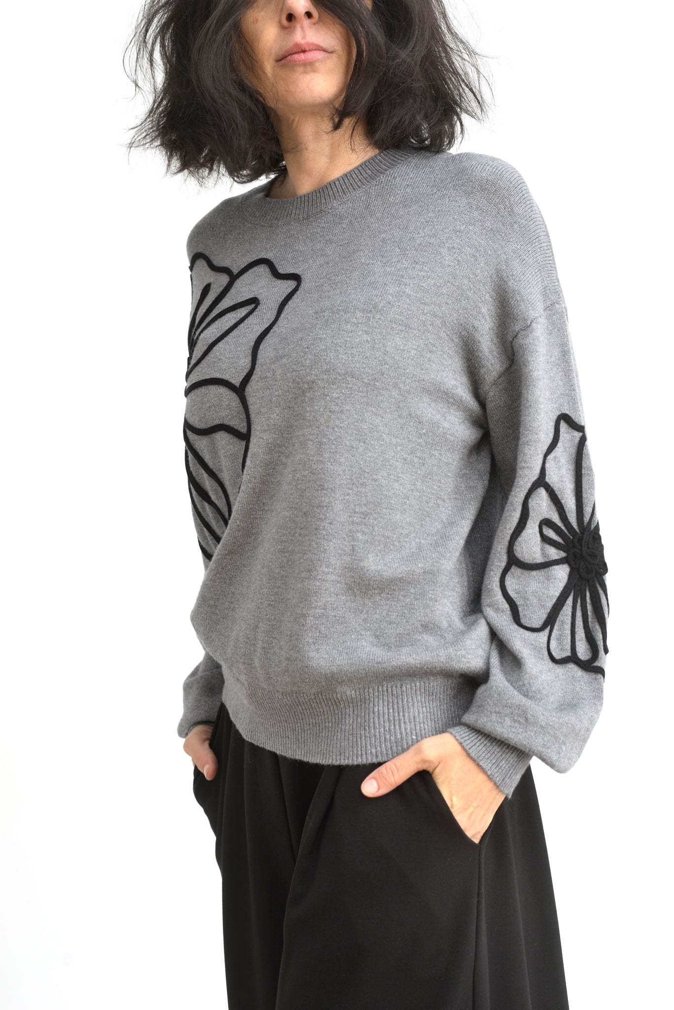 Pulover Tricot Cu Șnur – Model Floral – Croială Lejeră