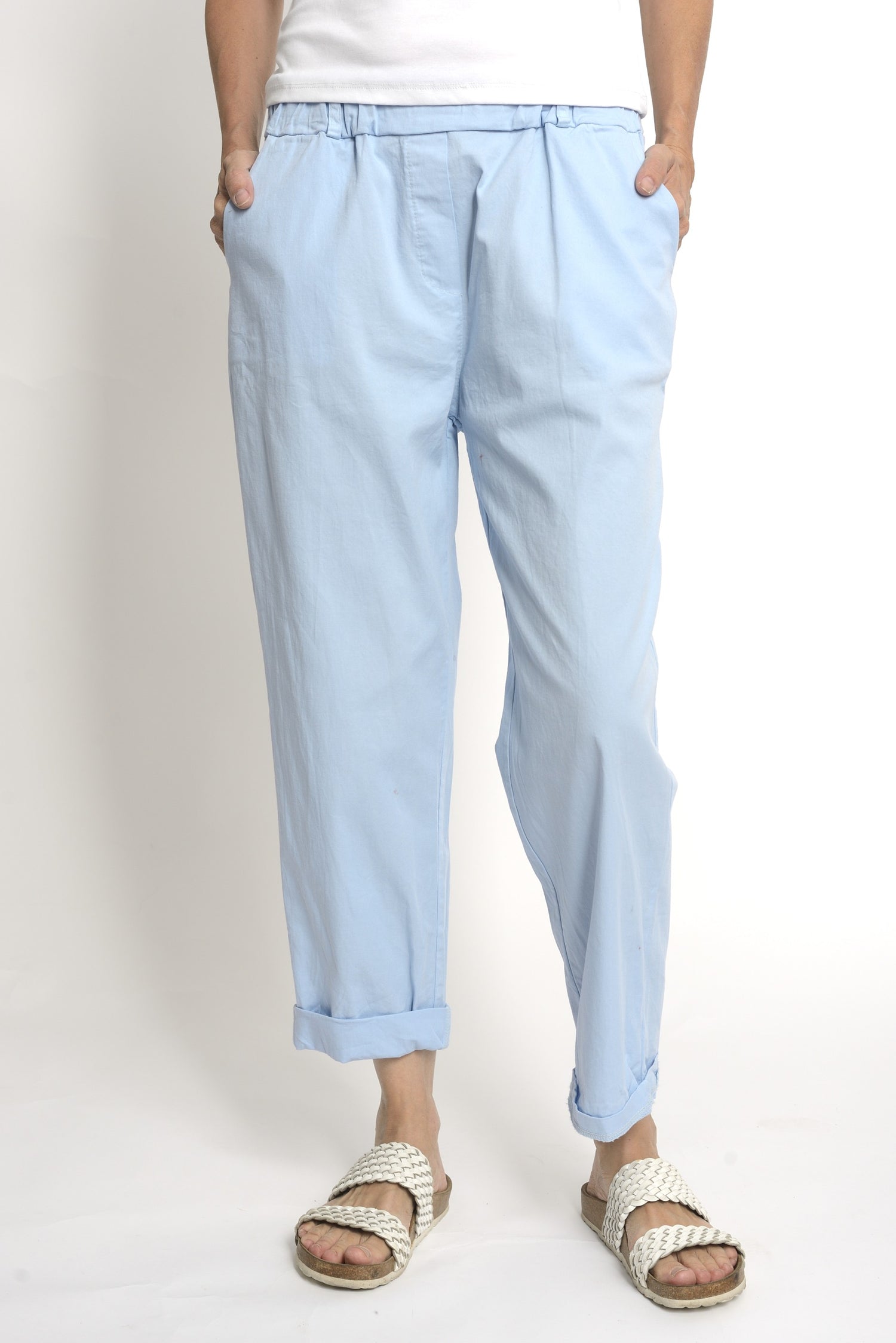 Pantaloni Conici Din Doc Elastic – Talie Medie cu Bandă Lată