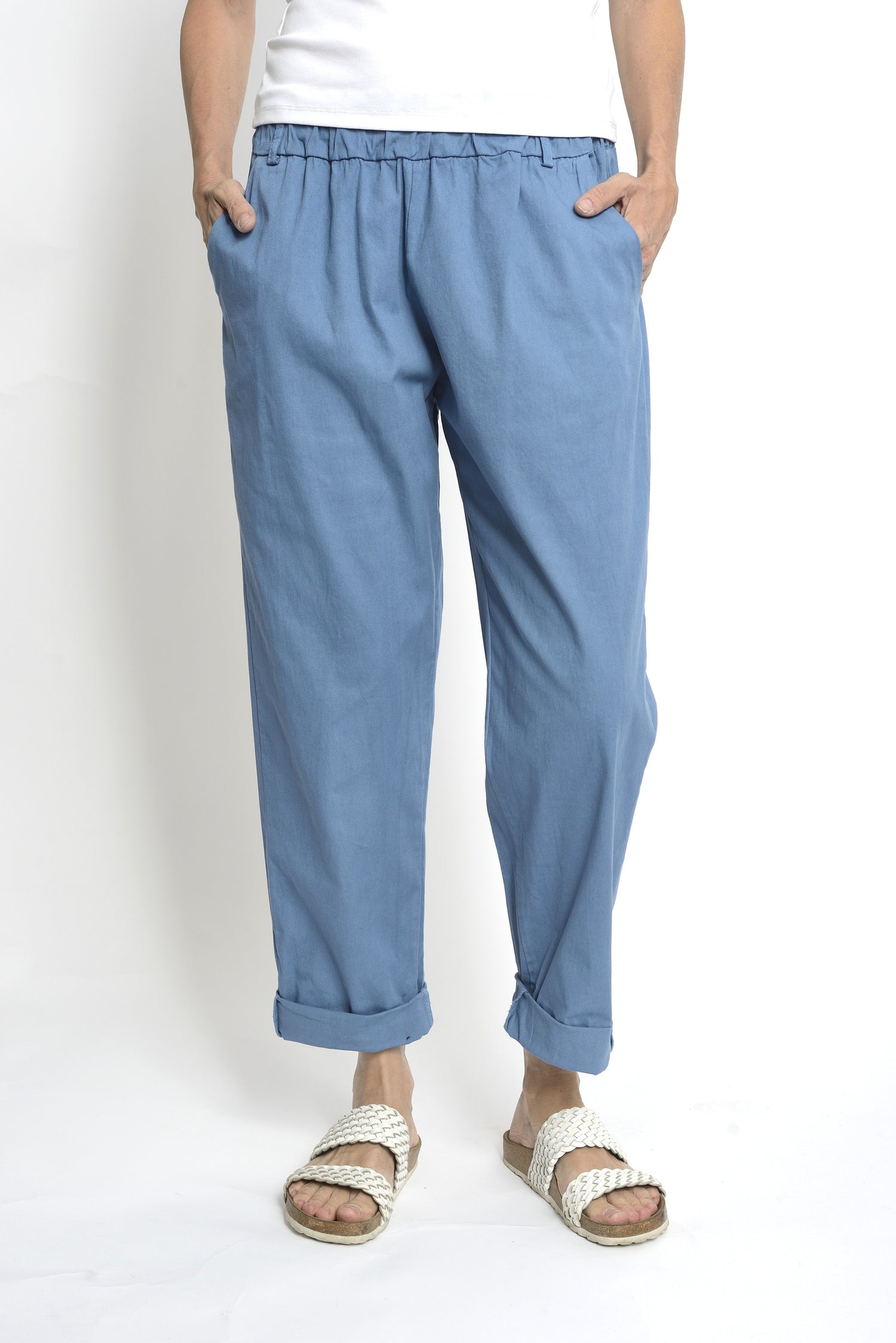Pantaloni Conici Din Doc Elastic – Talie Medie cu Bandă Lată