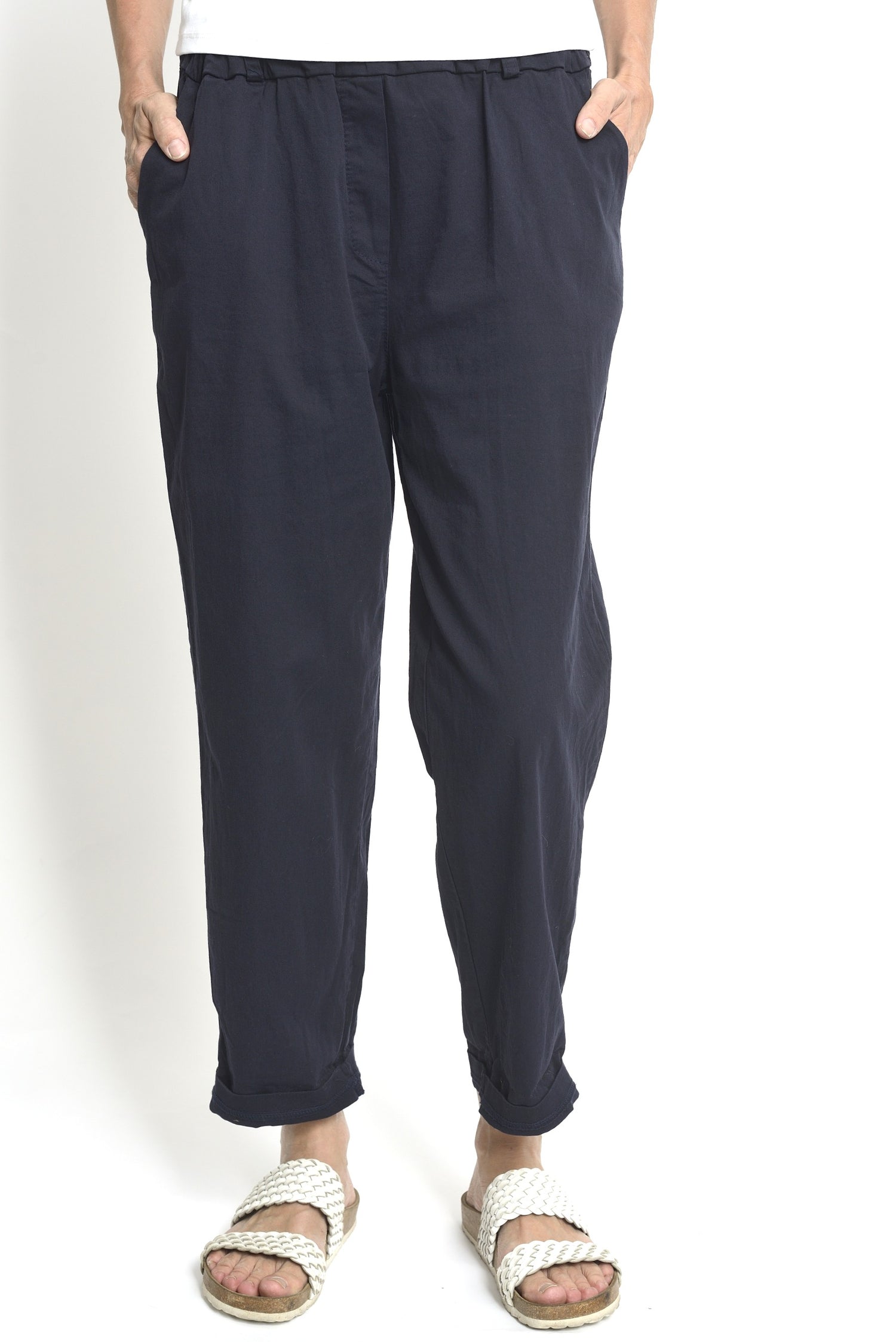 Pantaloni Conici Din Doc Elastic – Talie Medie cu Bandă Lată