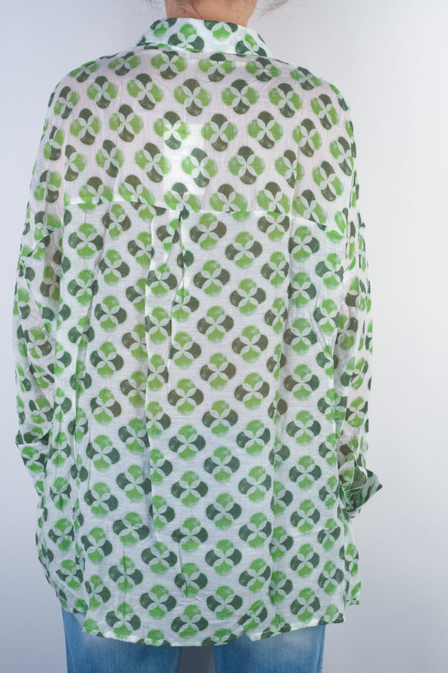 Cămașă Albă Din Rayon Cu Trifoi Verde