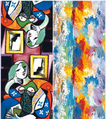 Eșarfă cu două fețe din cașmir și viscoză, cu imprimeu artistic inspirat din portrete cubiste și forme abstracte.