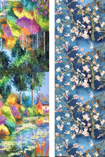 Eșarfă artistică pliată, evidențiind textura fină și designul pe ambele fețe