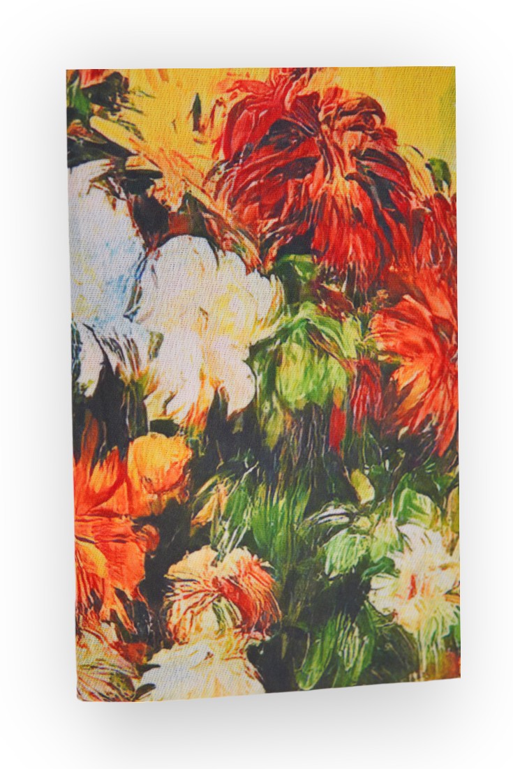 Eșarfă din cașmir și viscoză, cu imprimeu artistic reprezentând un portret feminin și flori.