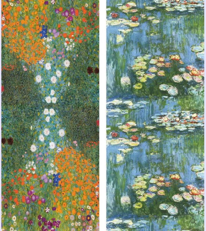 Margini franjurate ale eșarfei cu imprimeu Monet, finisaj atent