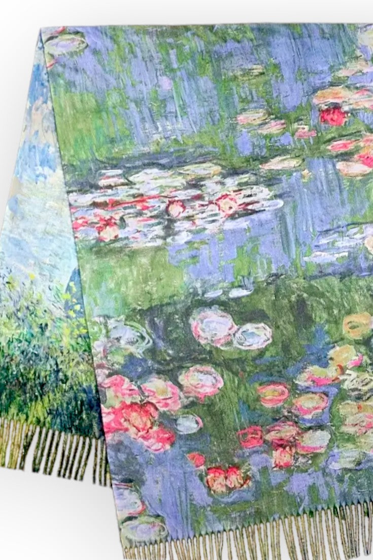 Eșarfă dublă față cu imprimeu „Water Lilies” de Claude Monet, vedere frontală
