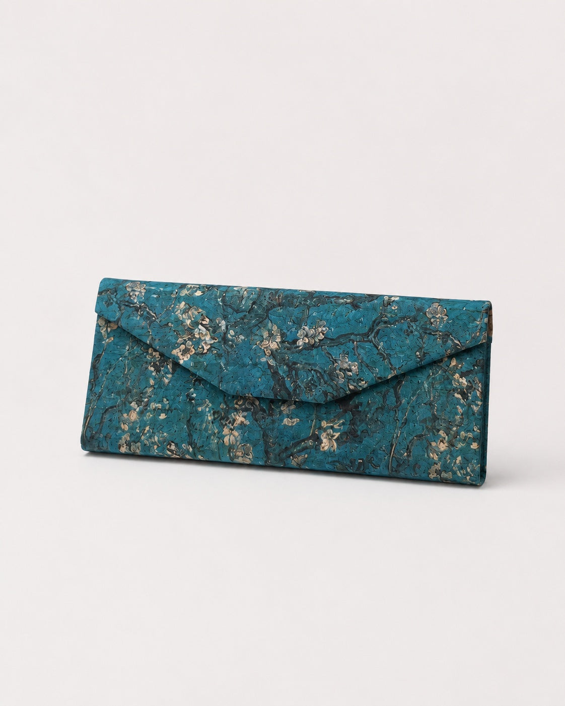 Etui pliabil din plută pentru ochelari, model Floral Turcoaz
