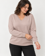 Bluză roz deschis cu decolteu în V din amestec cu lână și cașmir, mărime L - XL, vedere din față - All Above Boutique