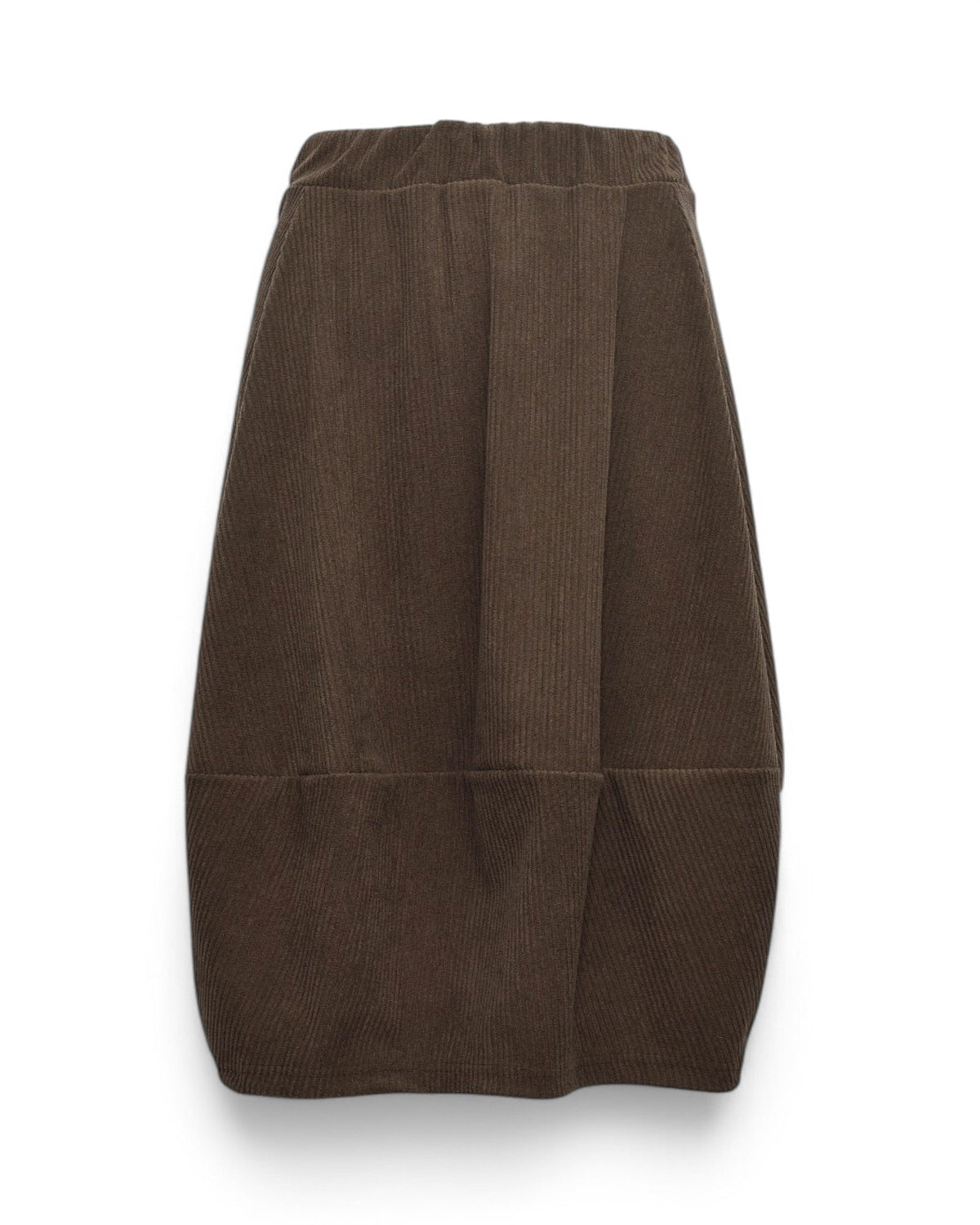 Fustă balon din jerse reiat cu talie elastică, în nuanța maro cafea, vedere frontală, All Above Boutique