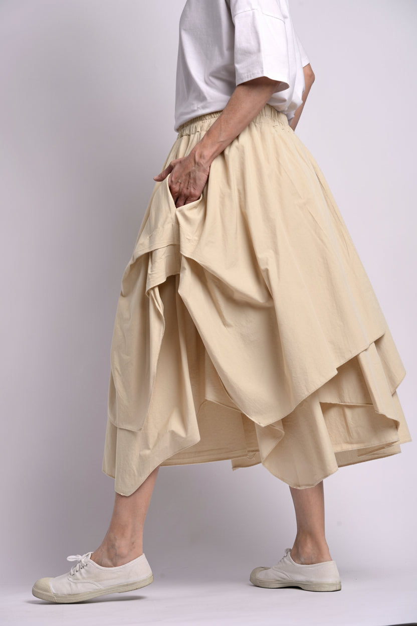 Fustă Asimetrică Din Bumbac Cu Buzunare