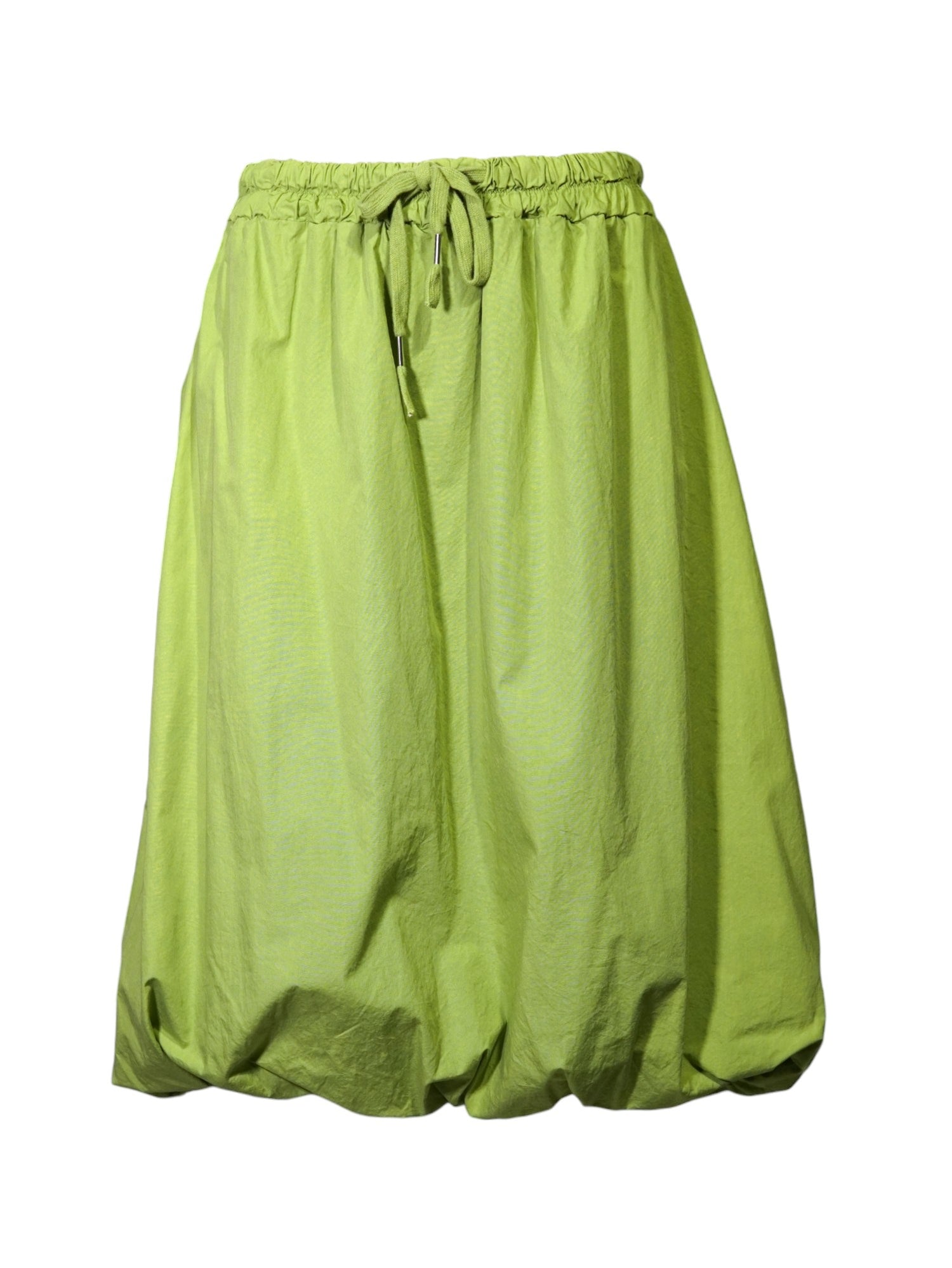Fustă verde tip gogoașă din bumbac cu talie elastică și șiret decorativ.