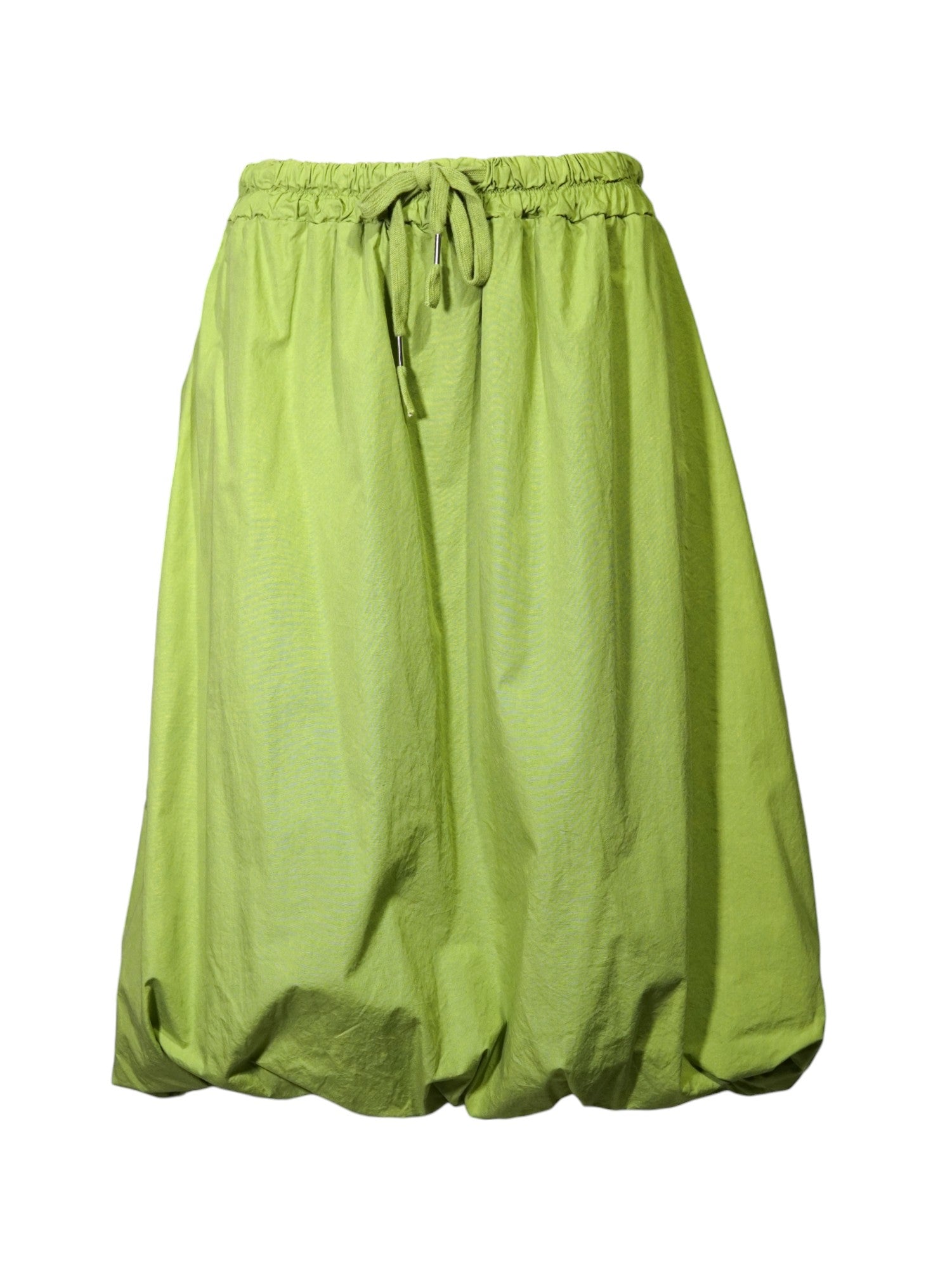 Fustă verde tip gogoașă din bumbac cu talie elastică și șiret decorativ.