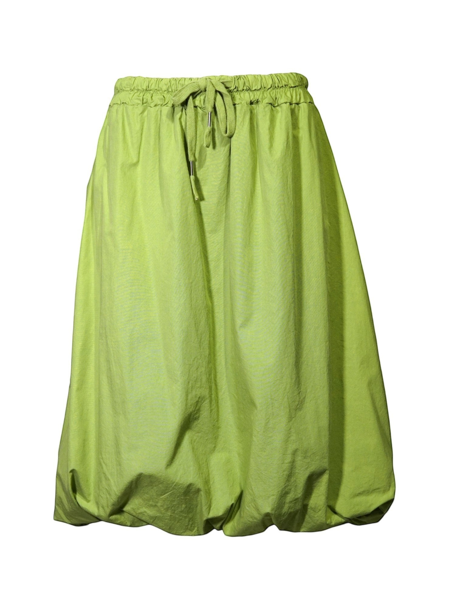 Fustă verde tip gogoașă din bumbac cu talie elastică și șiret decorativ.