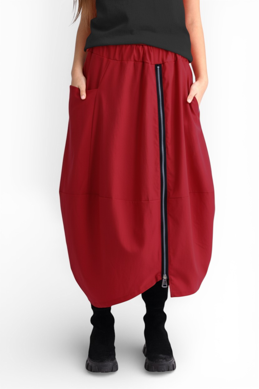 Fustă Largă Cu Buzunar Și Fermoar Descentrat