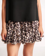  Fustă mini animal print, lejeră, cu volane și talie elastică