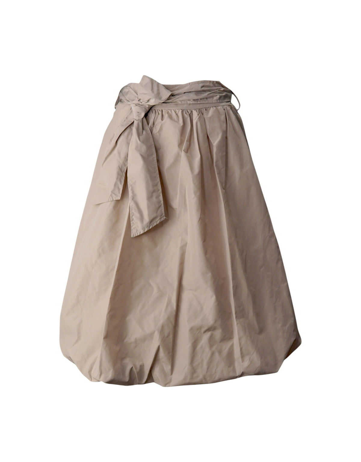 Fustă bej elegantă cu croială rotundă și fundă în talie