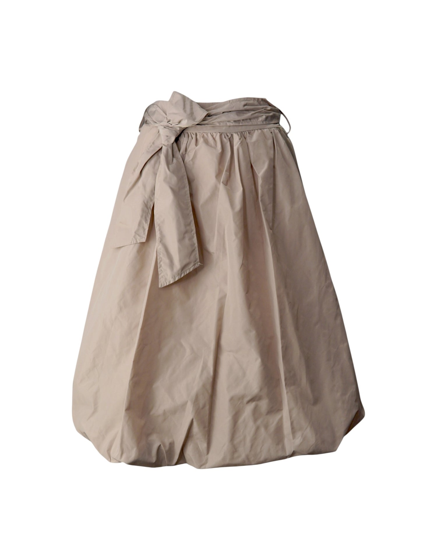 Fustă bej elegantă cu croială rotundă și fundă în talie