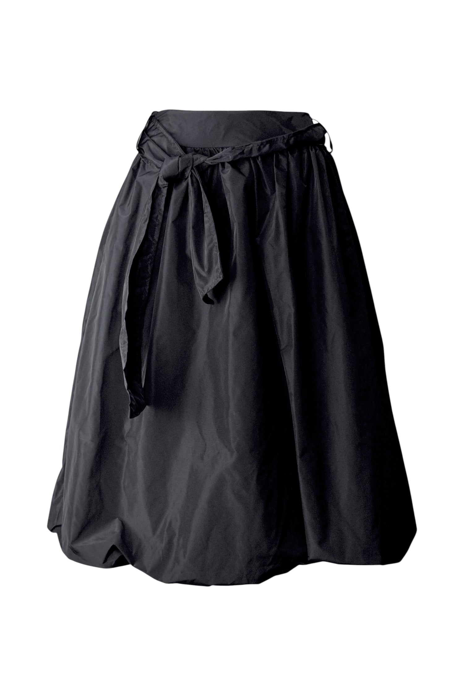 Fustă largă negru cu textură satinată și croială tip balon
