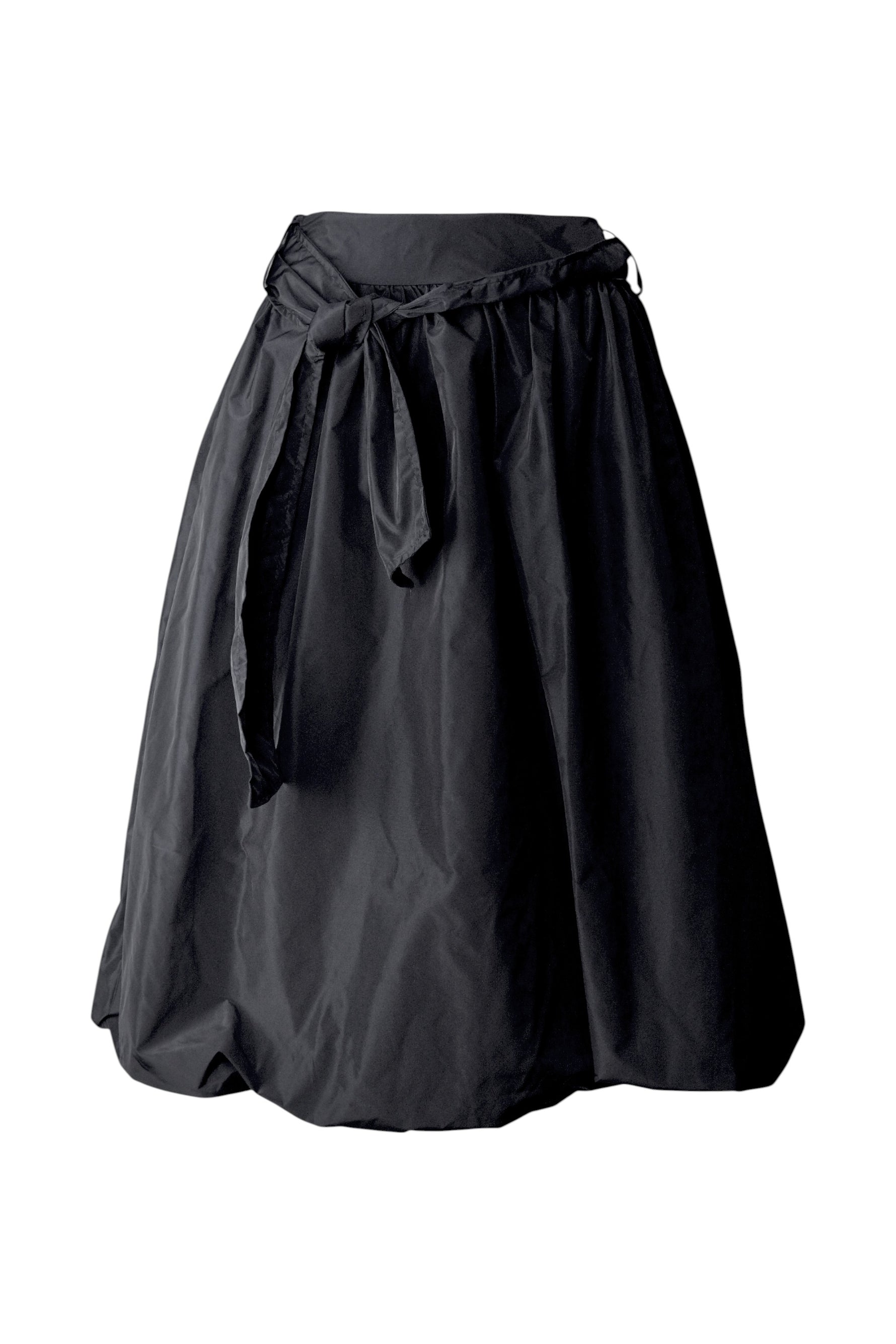 Fustă largă negru cu textură satinată și croială tip balon