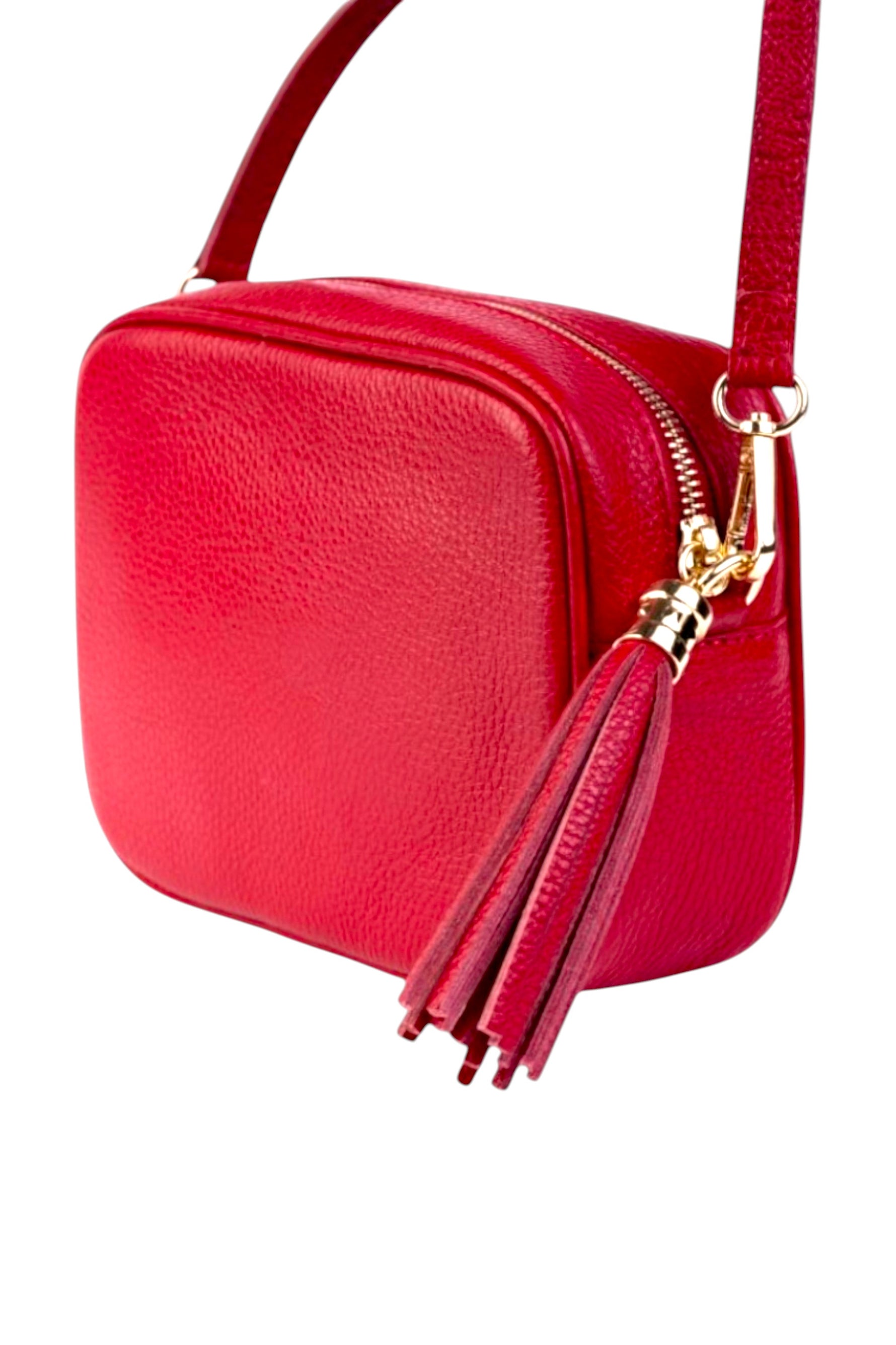 Geantă de damă rosie din piele ecologică cu breloc tip ciucure