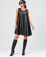 Rochie sarafan din piele ecologică, nuanță negru