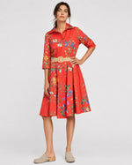 Rochie tip cămașă din bumbac cu imprimeu floral cu narcise și frezii, vedere din față, All Above Boutique.