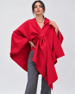 Poncho tip capă cu prindere fundă, nuanță roșu