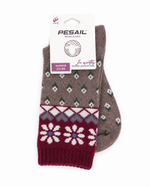 Șosete din lână și cașmir cu model floral și inimioare, în nuanța camel.