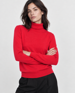 Maletă din tricot cu guler înalt și croi cambrat, în nuanța roșu, vedere frontală.