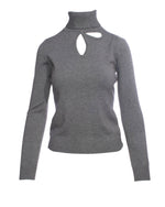  Maletă gri cu guler înalt și decupaj frontal, perfectă pentru un look contemporan.