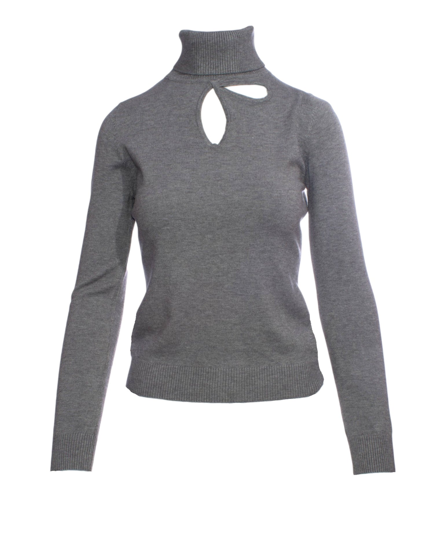  Maletă gri cu guler înalt și decupaj frontal, perfectă pentru un look contemporan.