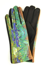 Set de mănuși cu imprimeu celebru Van Gogh, cu partea dorsală colorată și interior negru.