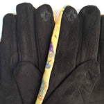 Mănuși cu imprimeu Van Gogh, vedere din lateral și spate, partea neagră din material textil.