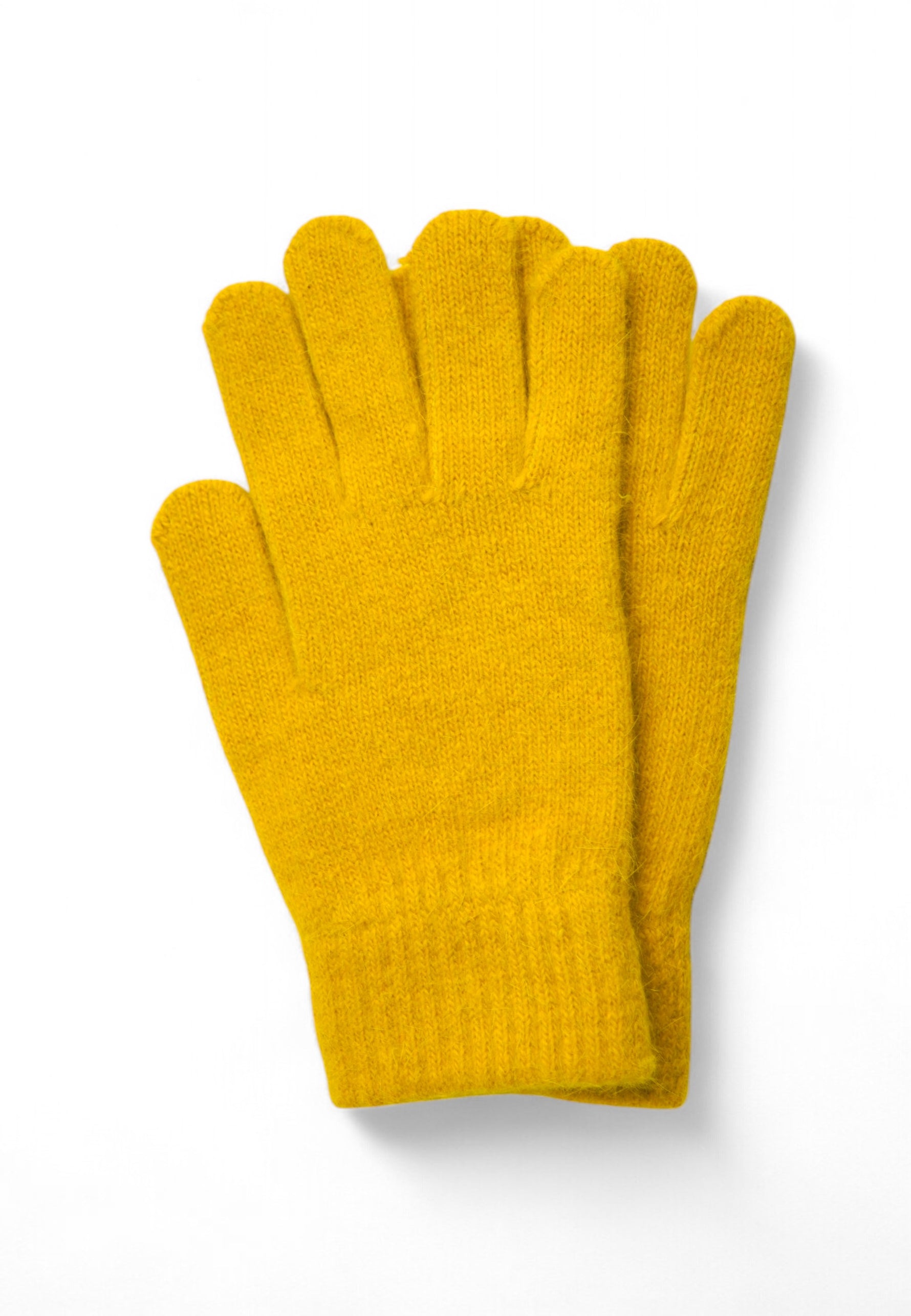 Mănuși pufoase din bumbac, culoare galben, cu aspect pufos și tricotaj fin.