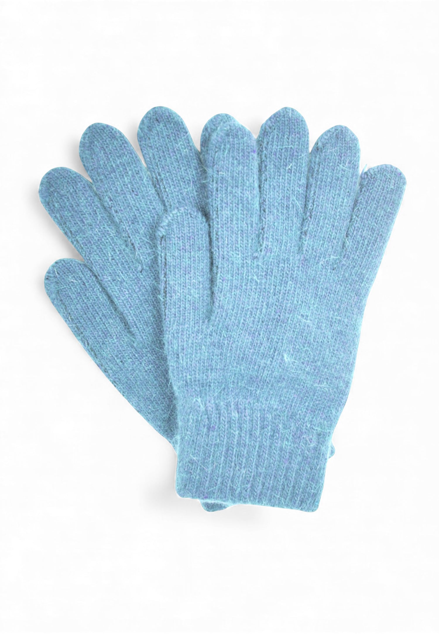Mănuși pufoase din mohair albastru deschis, cu textură fină și aspect delicat.