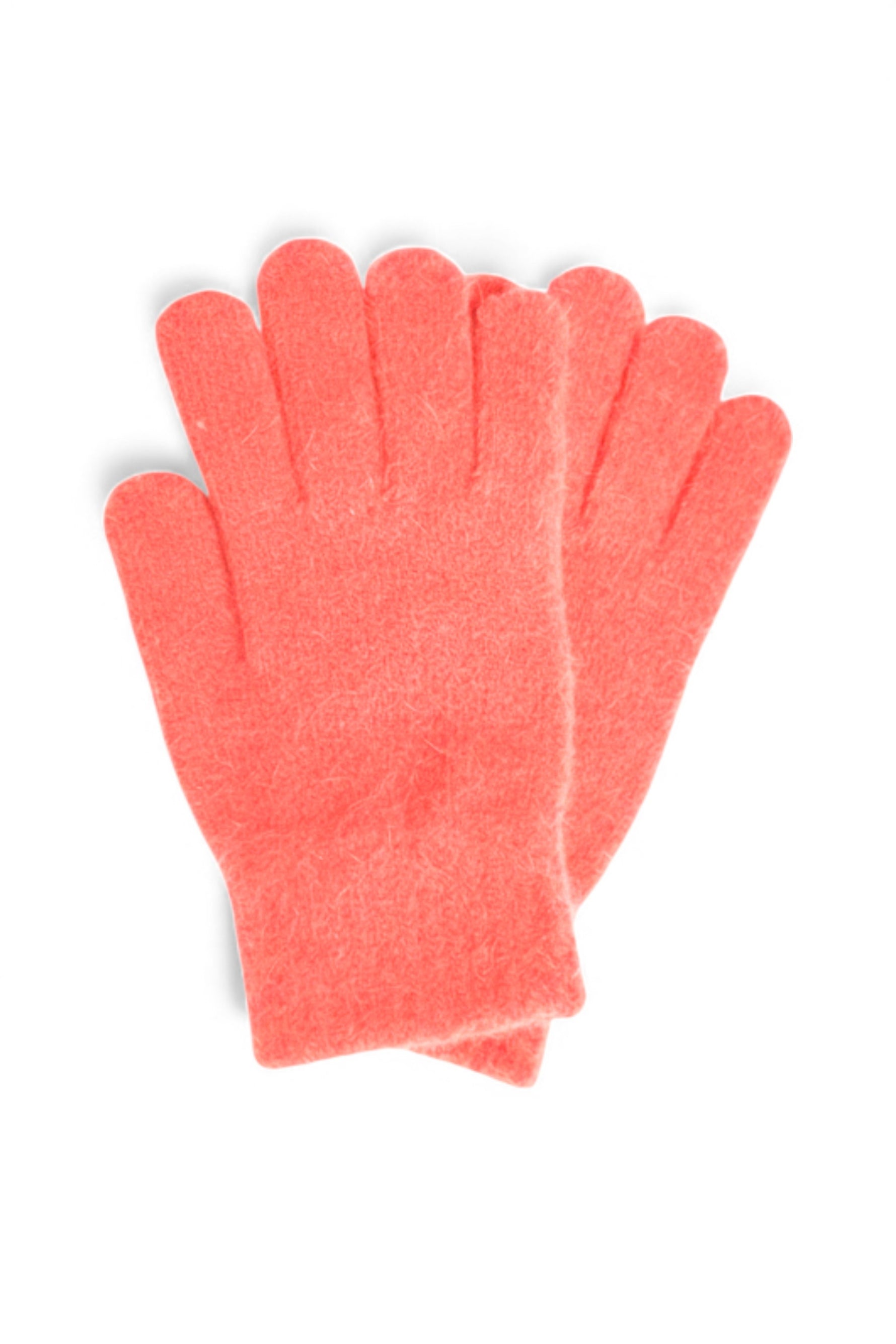 Mănuși pufoase din mohair, culoare coral, cu textură moale și finisaj delicat, ideale pentru sezonul rece.