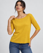 Bluză din tricot soft cu mânecă scurtă, nuanță galben muștar