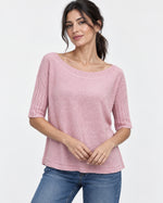 Bluză din tricot soft cu mânecă scurtă, nuanță roz deschis