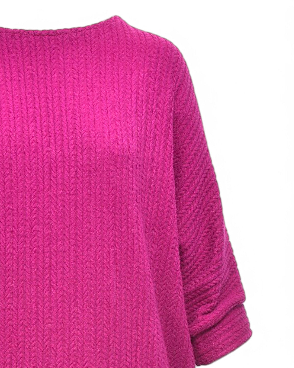 Bluză oversize cu mânecă fluture din jerse cu relief, în nuanța roz închis, detaliu, All Above Boutique