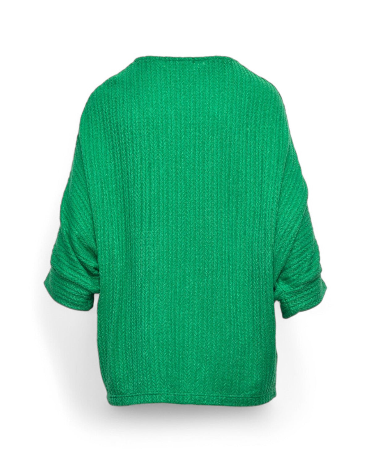 Bluză oversize cu mânecă fluture din jerse cu relief, în nuanța verde, vedere din spate, All Above Boutique