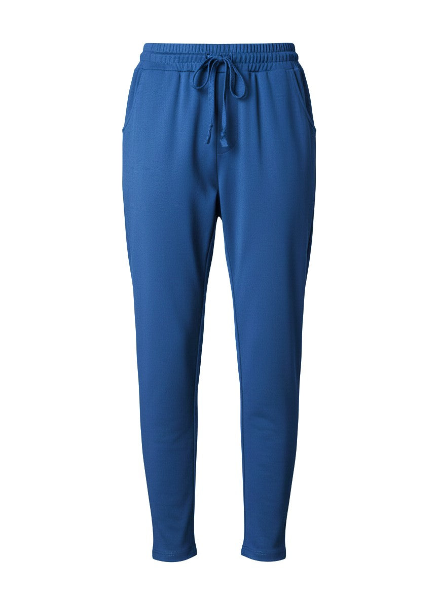 Pantaloni jogger din jerse de bumbac cu șnur, în nuanța albastru, vedere frontală, All Above Boutique
