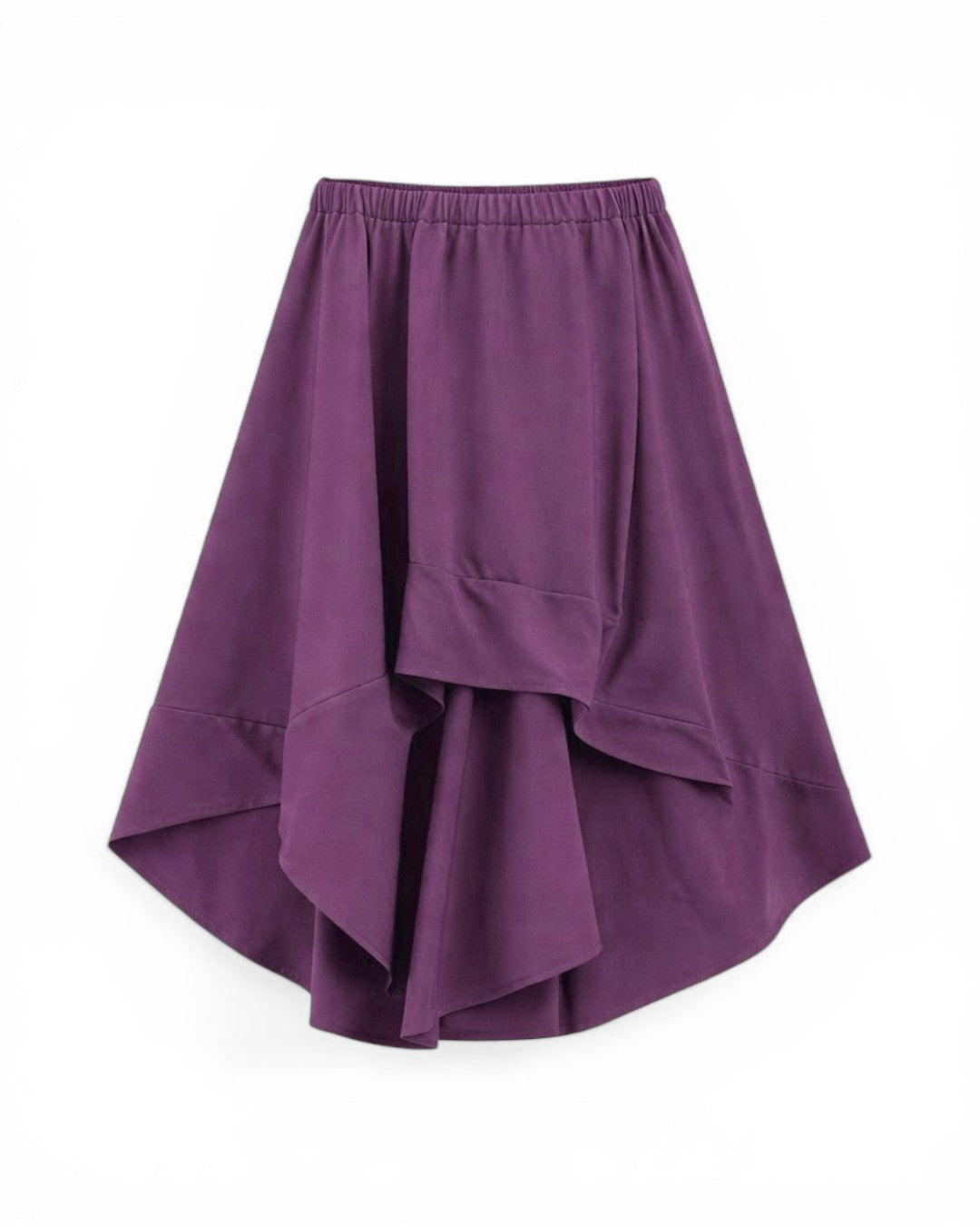 Fustă lungă din jerse cu volane asimetrice, în nuanța violet, vedere frontală, All Above Boutique